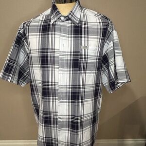 Casual Black and White Button Down Shirt with Plaid Pattern